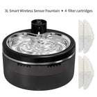 3L Wireless Cat Water Fountain Mute Pet Water Dispenser with Stainless Steel Tray and Intelligent Sensing, 4000Mah Large Battery