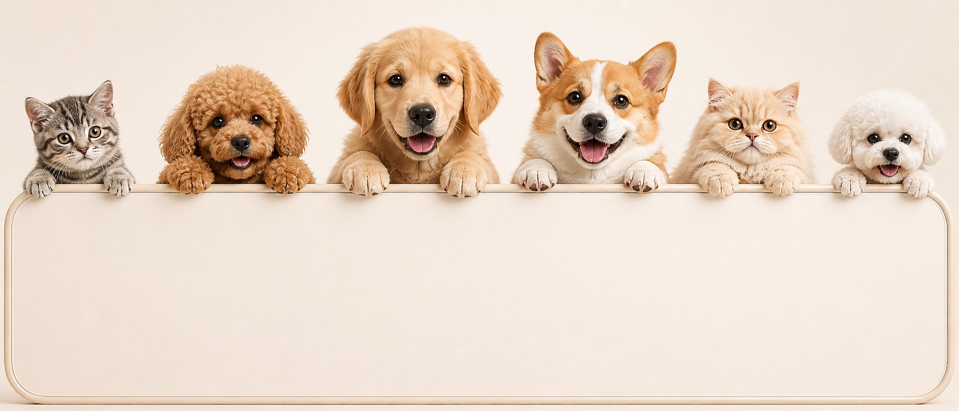 Happy pets peeking over a banner — PawPlug